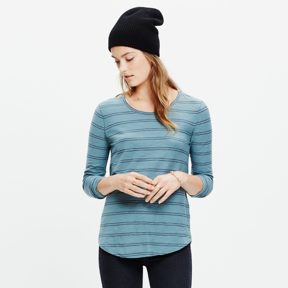 Madewell Tops - NWT Madewell Whisper Cotton Crewneck Teal Blue Stripe Tee in Denmark xs